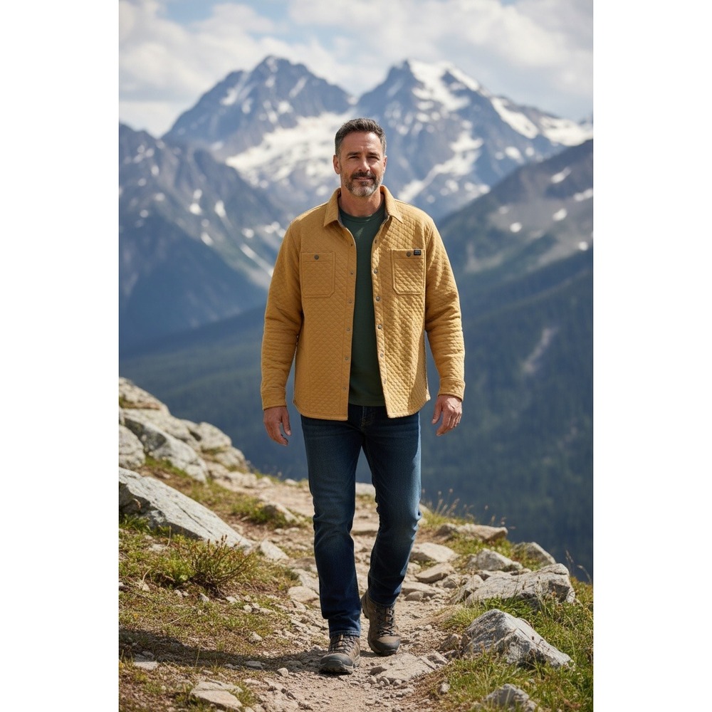 L.L. Bean Quilted Shirt Jacket Mens XL Yellow Traditional Fit Shacket 2151